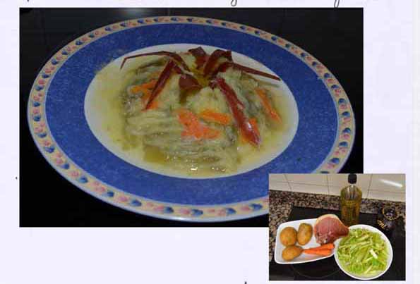 Volcán de borraja con lava de jamón serrano